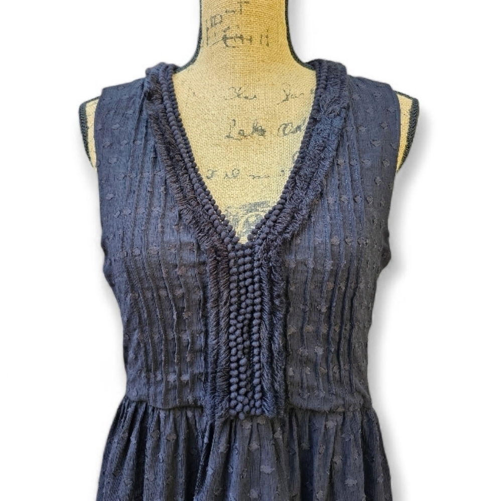 Vineyard Vines Women's Black Chevron Fringe Pintuck Sleeveless Mini Dress,Size L - Picture 2 of 8